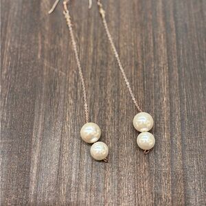 Pearl extra long Dangle gold chain earrings